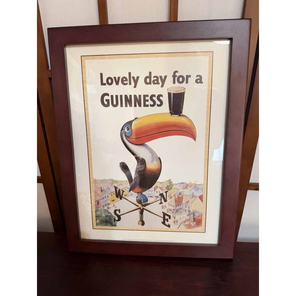 Vtg 1978 Guinness Toucan John Gilroy "Lovely Day" Framed Advertising Print Pub
